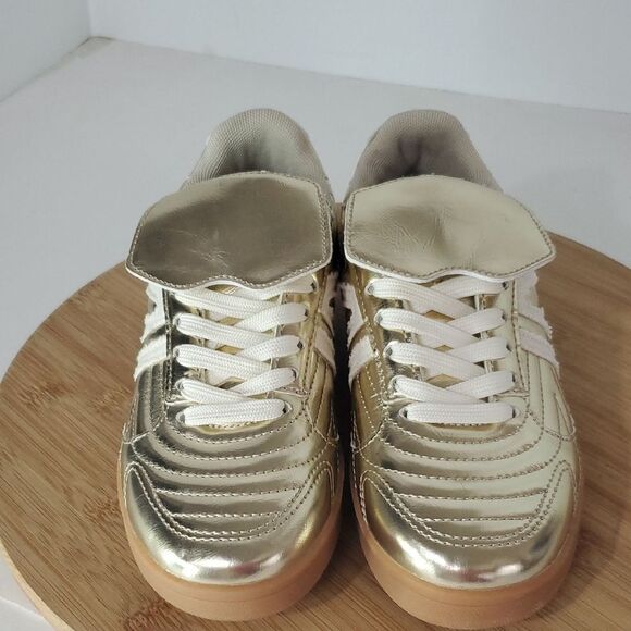 Steve Madden Madrid Metallic Gold Sneakers Gum Sole Size 5.5 - Picture 3 of 11